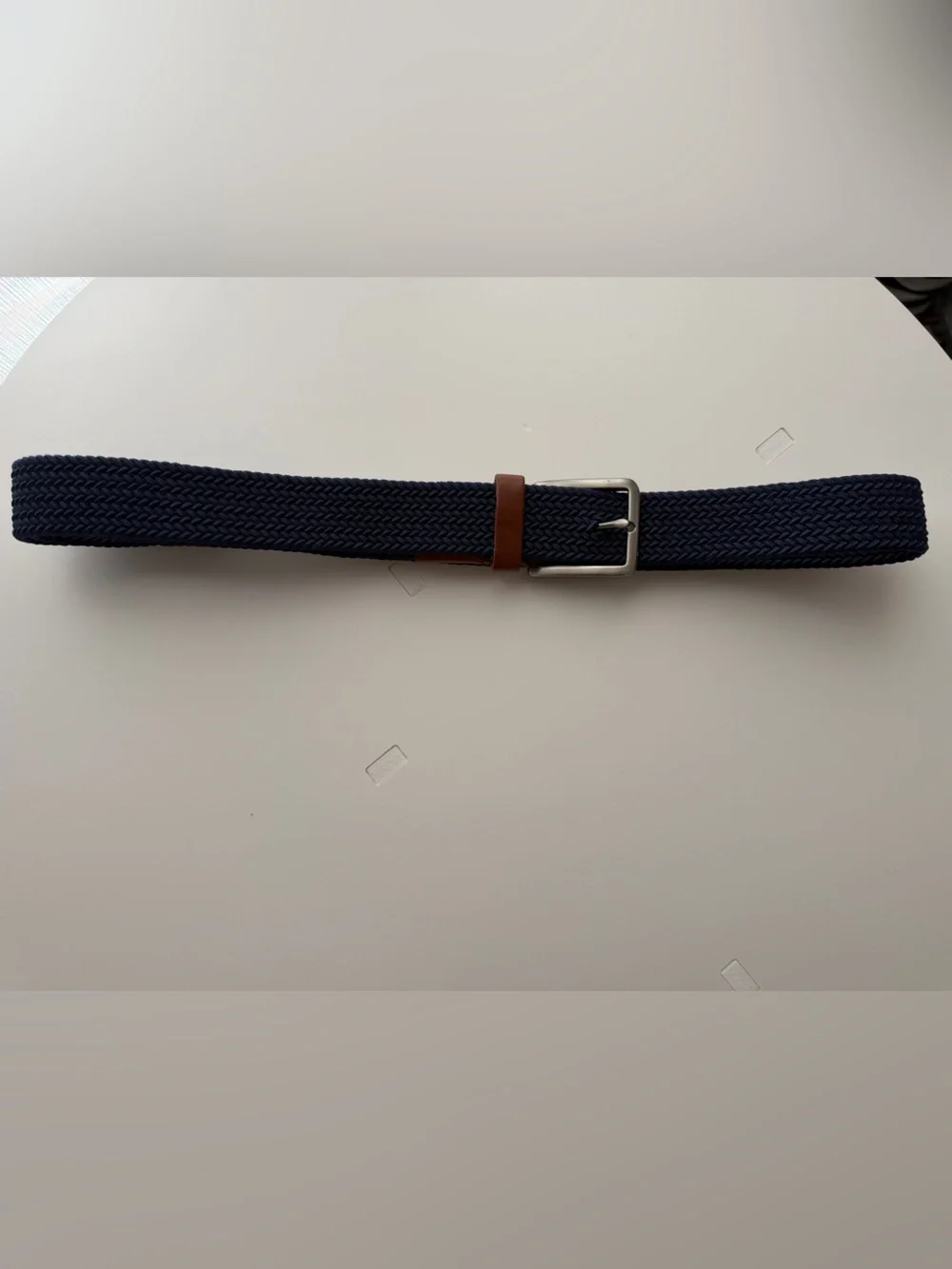 Tommy Bahama Men's Navy Woven Belt with Brown Leather Accent